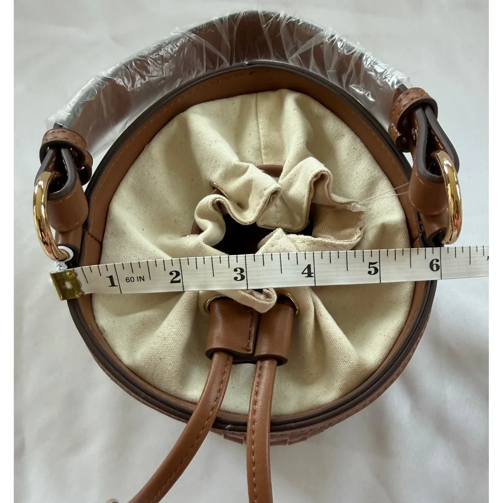 Tommy Bahama Brown Woven Straw Bucket Bag Crossbody Pineapple TQFB0264 NEW